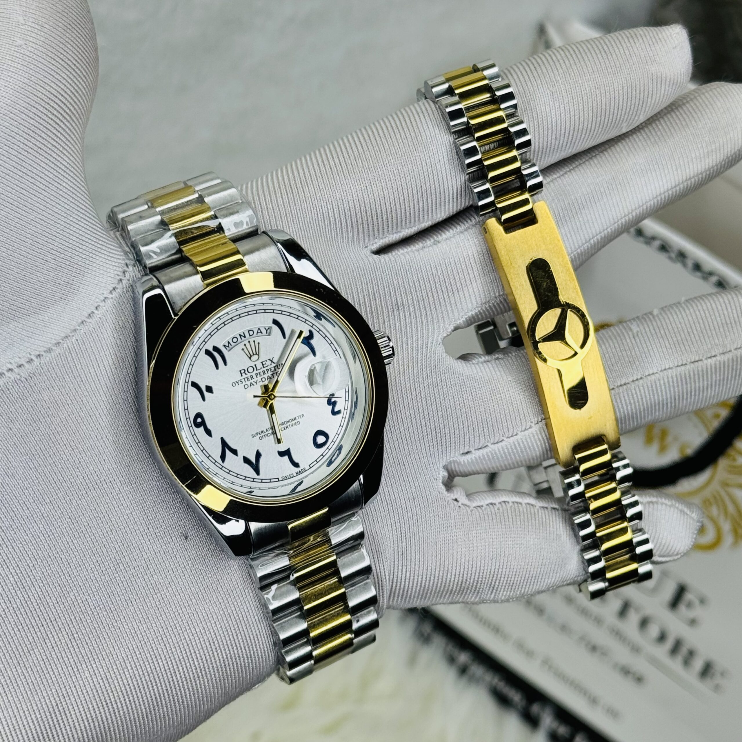 img_3827 Luxury RLX Arabic Watch and Bracelate Combo - Image 1